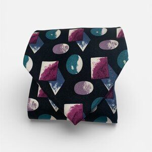 Givenchy Monsieur Vintage 100% Bold Colorful Geometric‎ Necktie Tie Mens Black